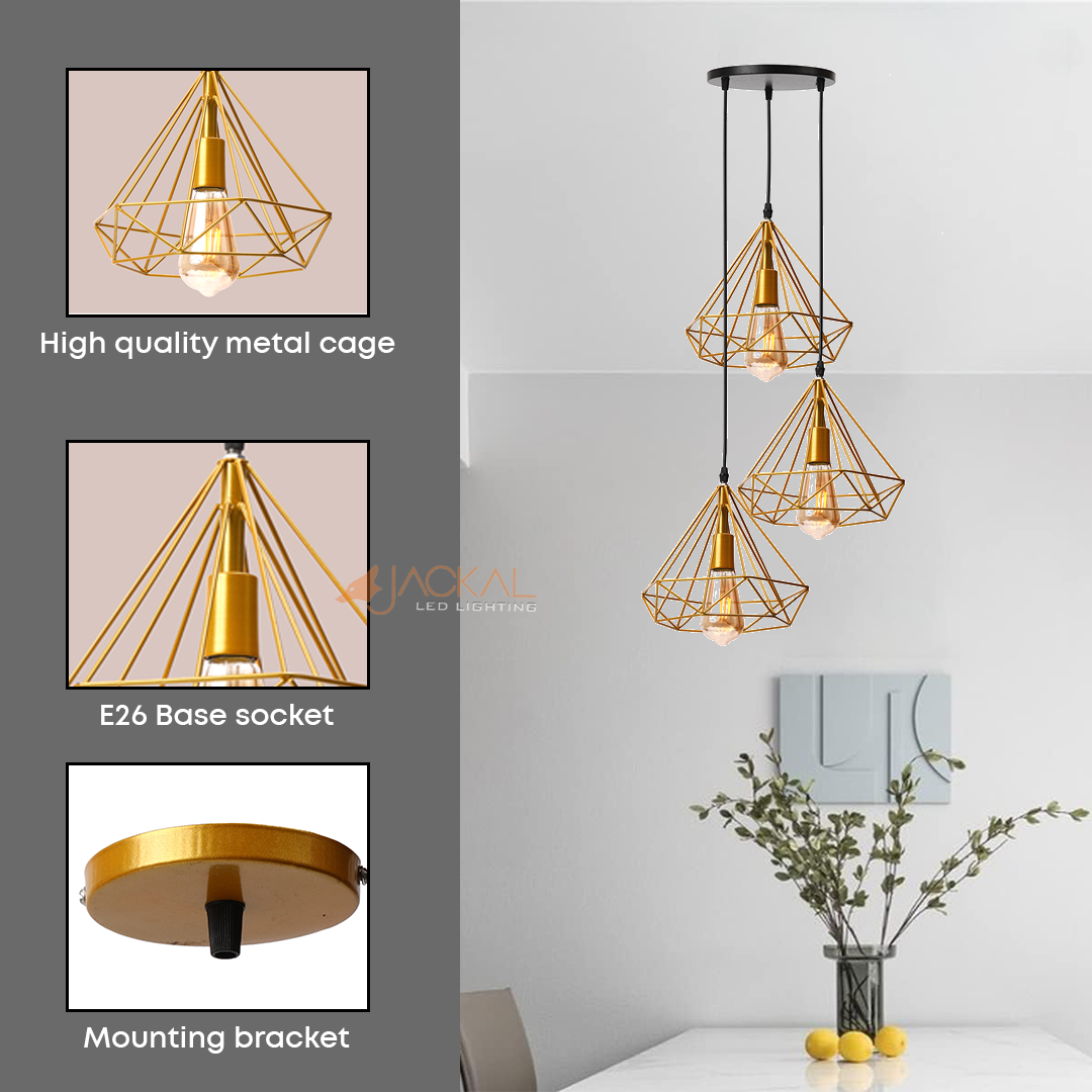 3 Set Gold Diamond Cluster Pendant Light
