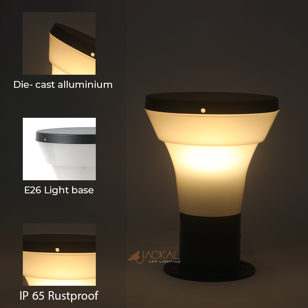 JACKAL® 25W Mushroom shaped Black Led bollard light |Outdoor Garden Gate Light