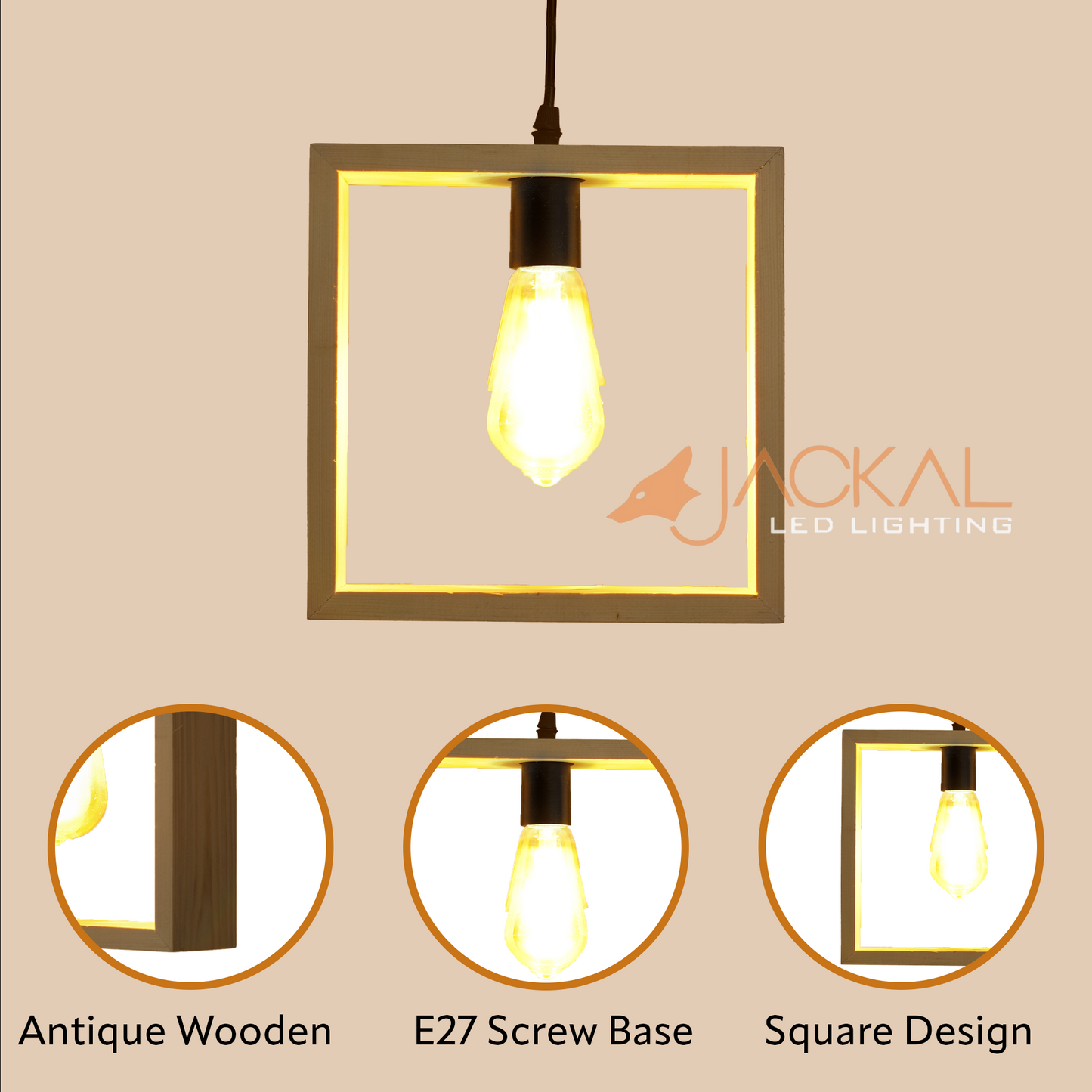 Modern Square Shape Wooden Hanging Pendant Ceiling Lamp Light
