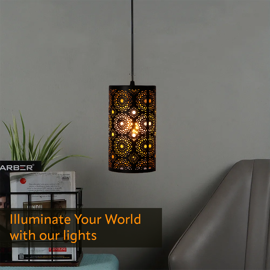 Cylindrical Black Metal Hanging Light, Pendant Light Hanging Ceiling Light