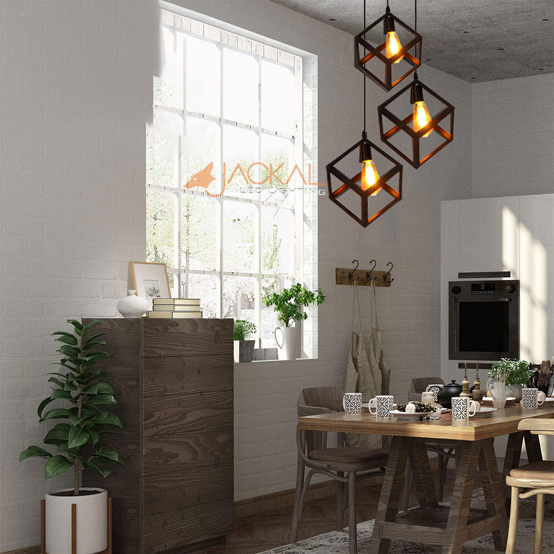 Metal 3 Set Vintage Cube Shape Pendant Light