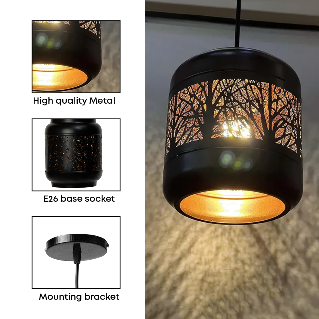 JACKAL Black Metal Hanging Light, Laser Cut Design Lamp Pendant Light, Ceiling Light (with Bulb)
