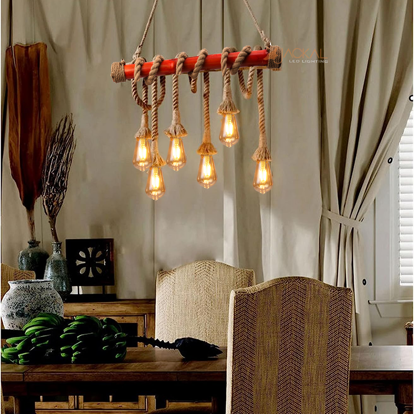 Vintage Pendant Light Hemp Rope Bamboo Hanging