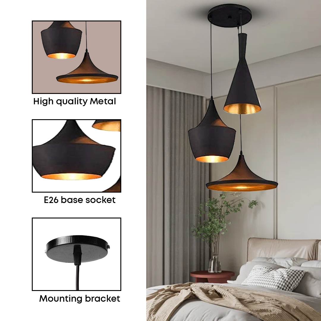 JACKAL® 3in1 Set Designer Black Alumiuim Hanging Light Ceiling Pendant Lamp Modern Pendant Lights - with Bulb