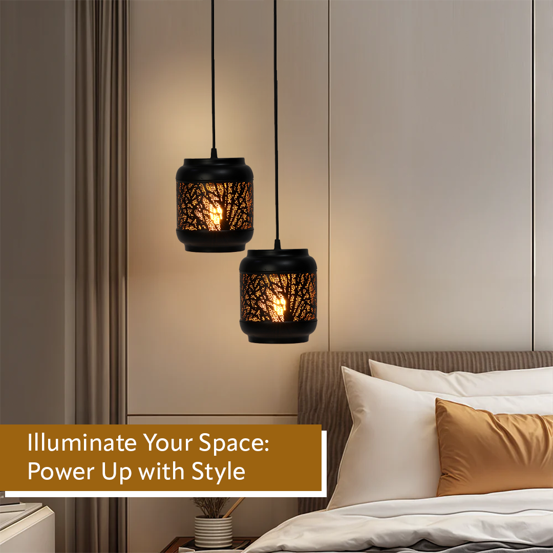 JACKAL Black Metal Hanging Light, Laser Cut Design Lamp Pendant Light, Ceiling Light (with Bulb)