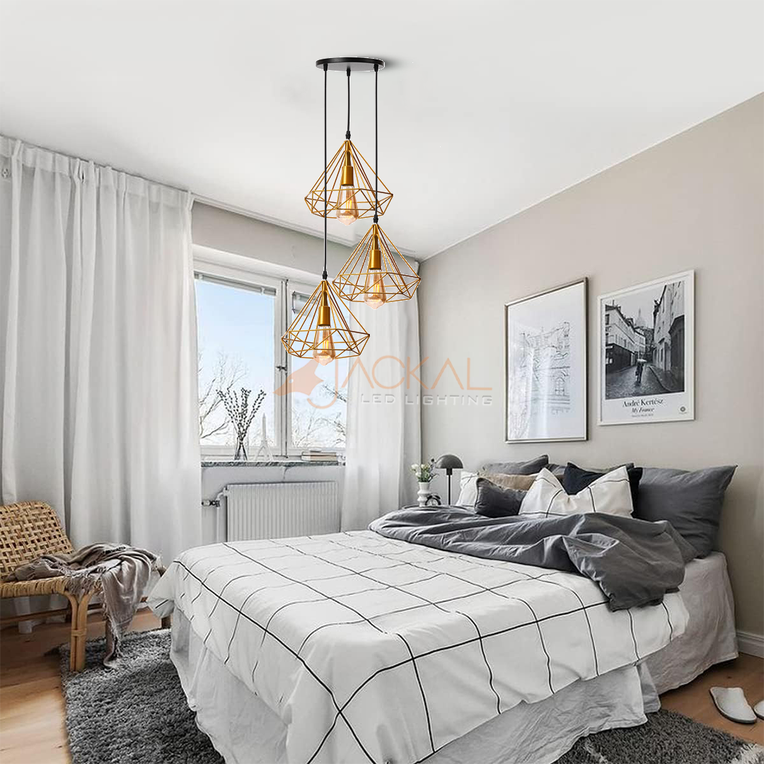 3 Set Gold Diamond Cluster Pendant Light