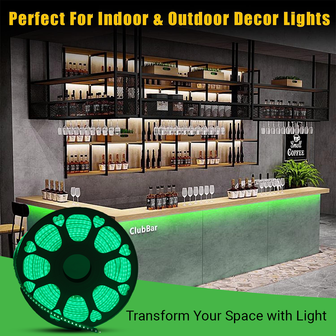 JACKAL 10 Meter LED Rope Light for Decoration with Adapter, Cove Light for Ceiling, Strip Lights for Diwali Decoration, Birthday, Christmas (Green)