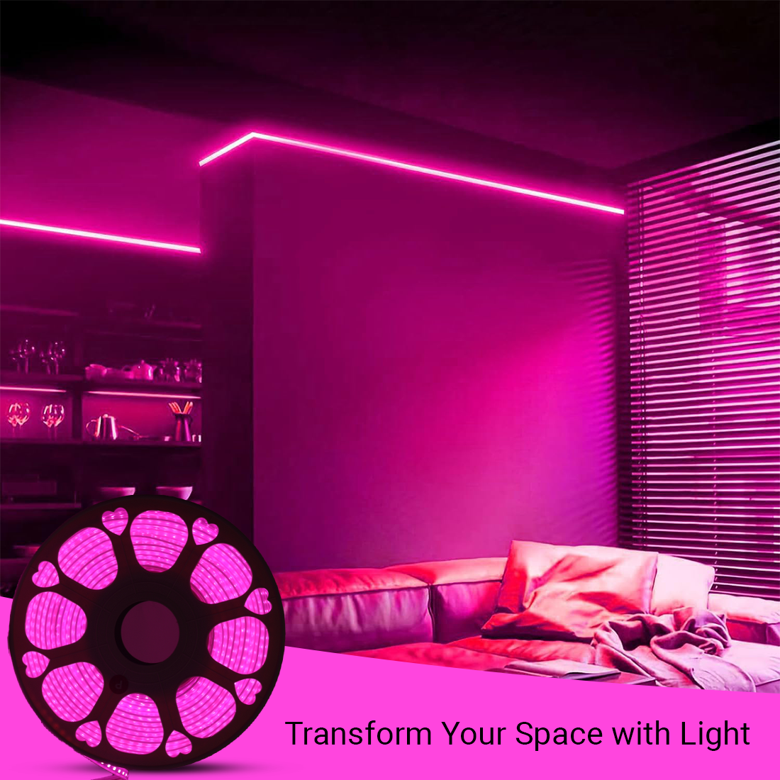 JACKAL 5 Meter LED Rope Light for Decoration with Adapter, Cove Light for Ceiling, Strip Lights for Diwali Decoration, Birthday, Christmas (Pink)