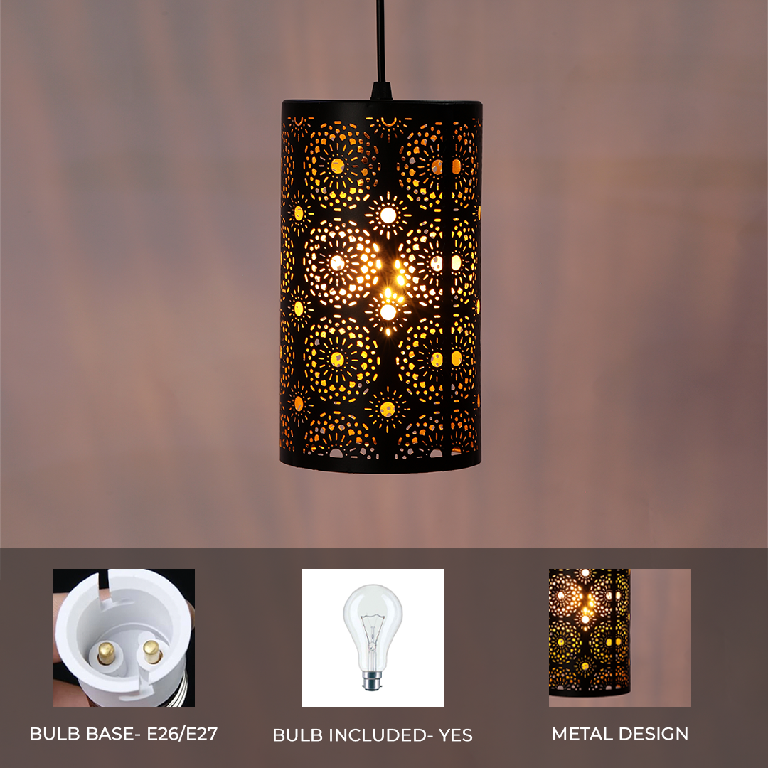 Cylindrical Black Metal Hanging Light, Pendant Light Hanging Ceiling Light