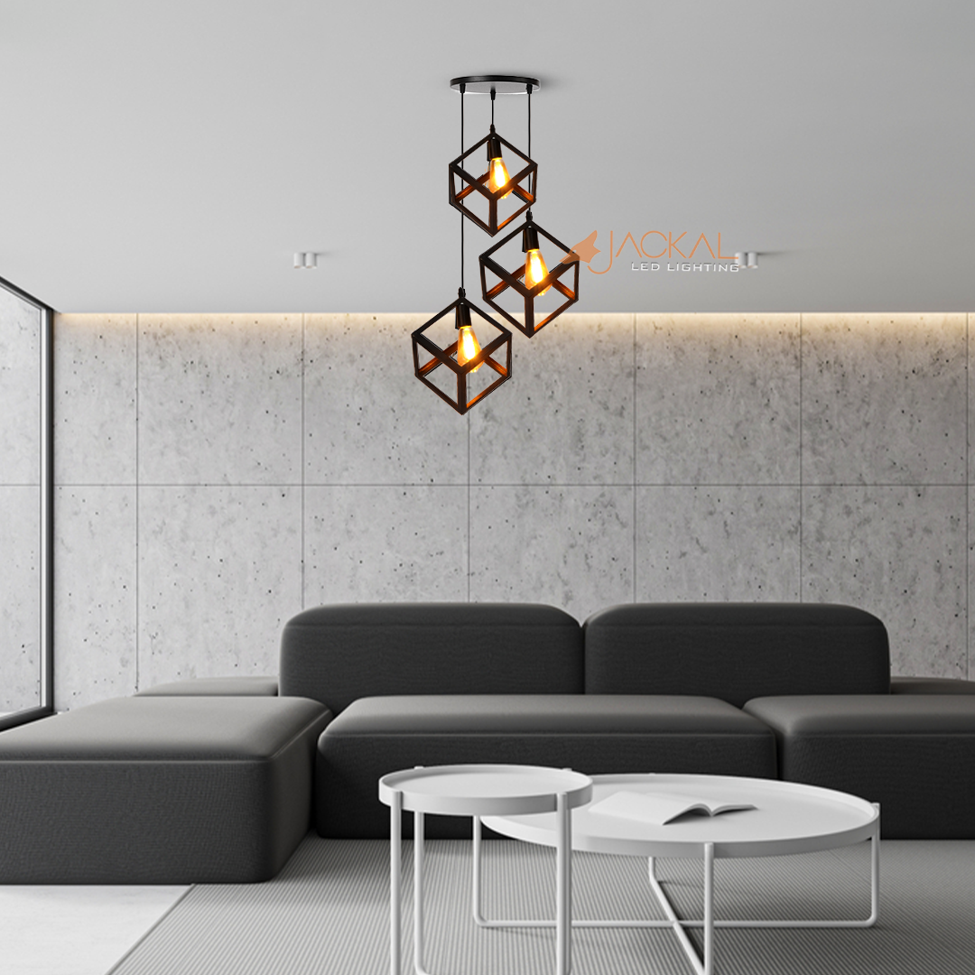 Metal 3 Set Vintage Cube Shape Pendant Light