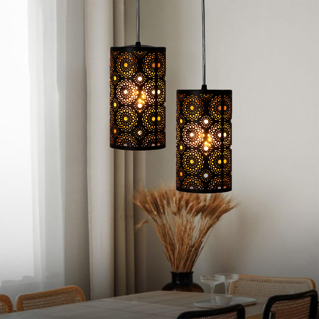 Cylindrical Black Metal Hanging Light, Pendant Light Hanging Ceiling Light