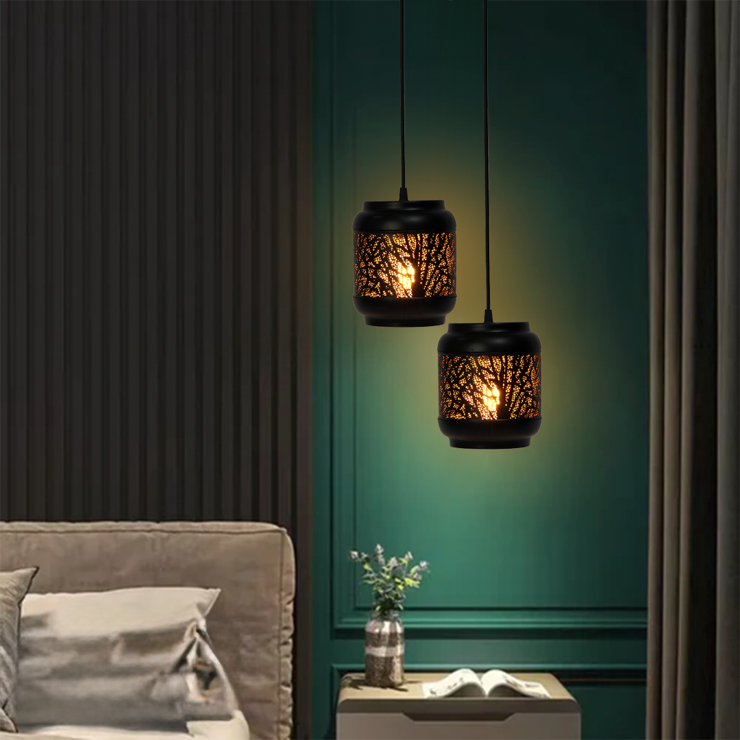 JACKAL Black Metal Hanging Light, Laser Cut Design Lamp Pendant Light, Ceiling Light (with Bulb)