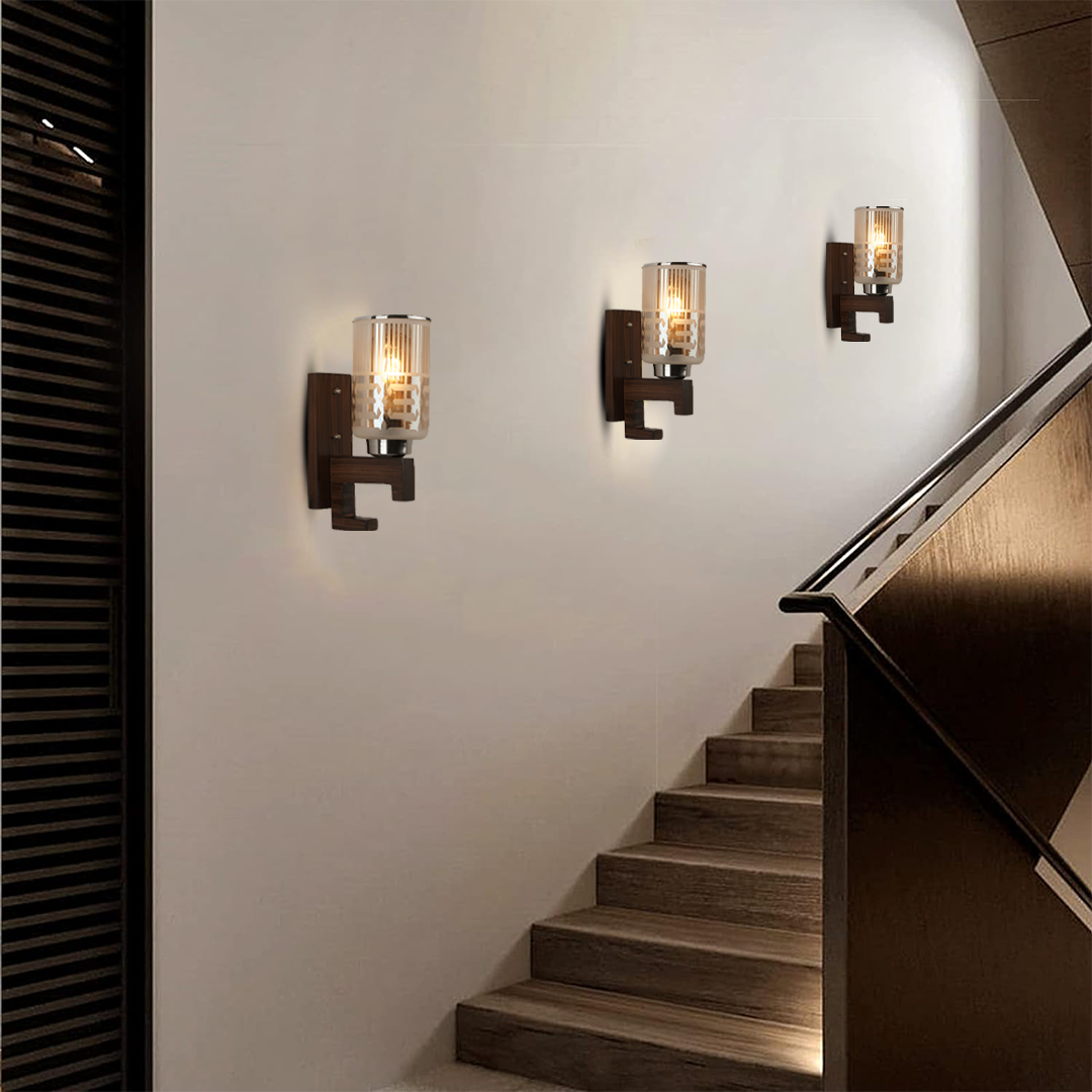 Upside Wooden Wall Lamp with Bulb
