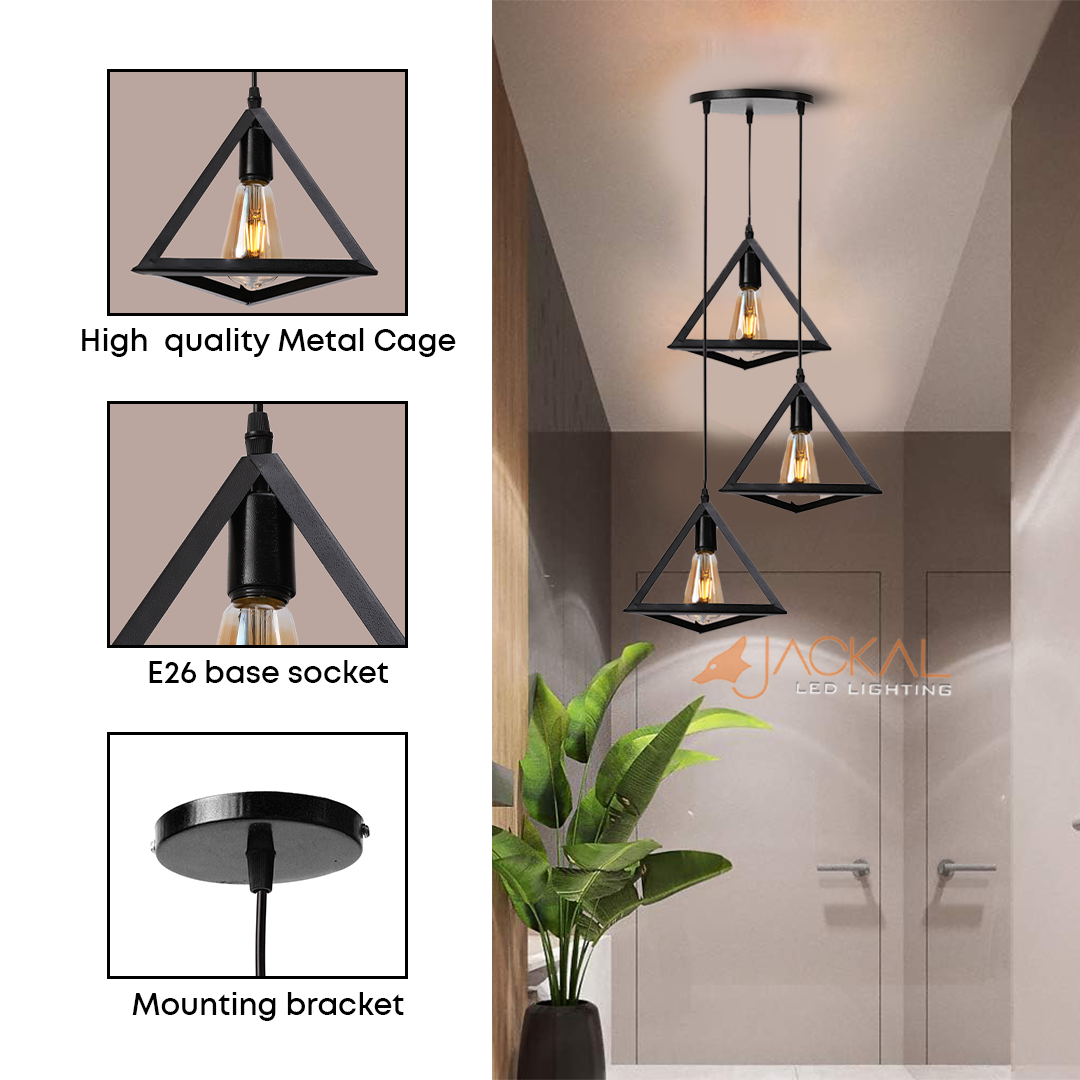 3 Set Vintage Triangle Shape Pendant Light