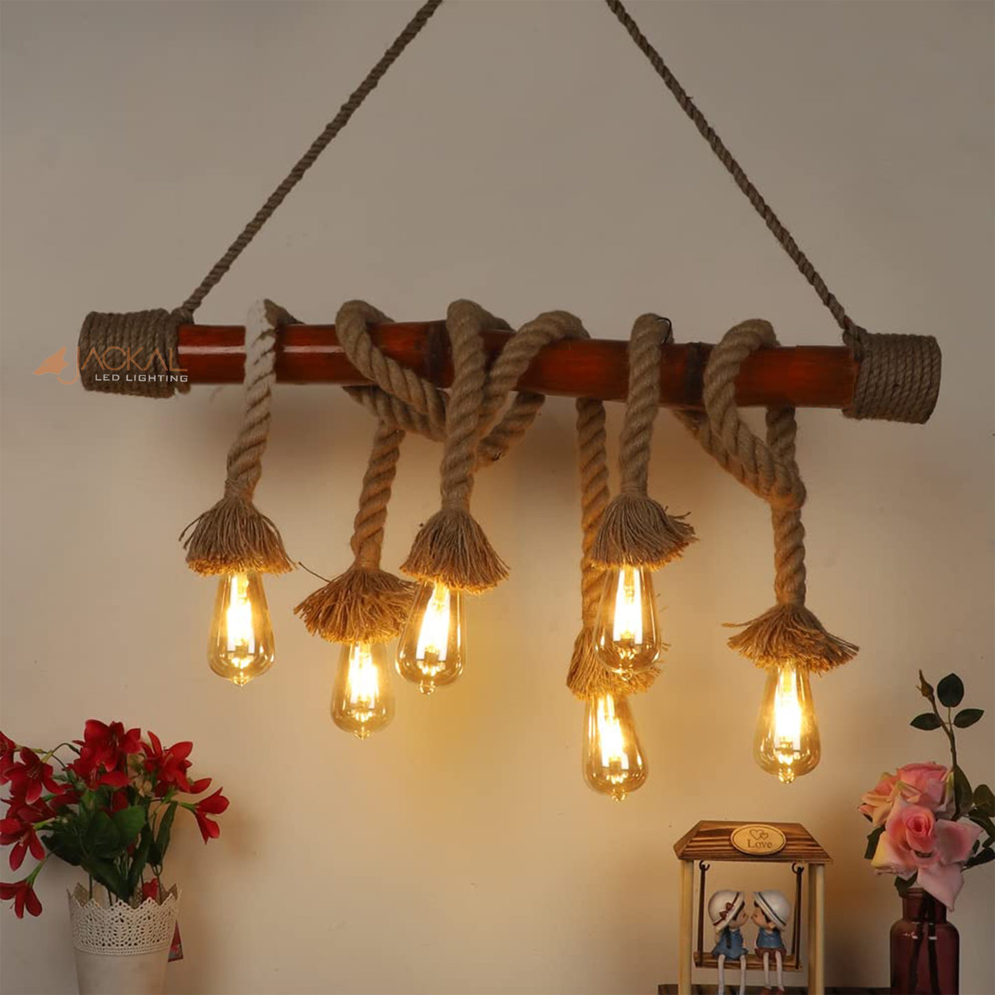 Vintage Pendant Light Hemp Rope Bamboo Hanging
