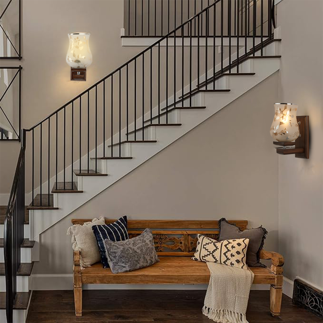 Upside Wooden Wall Lamp with Bulb