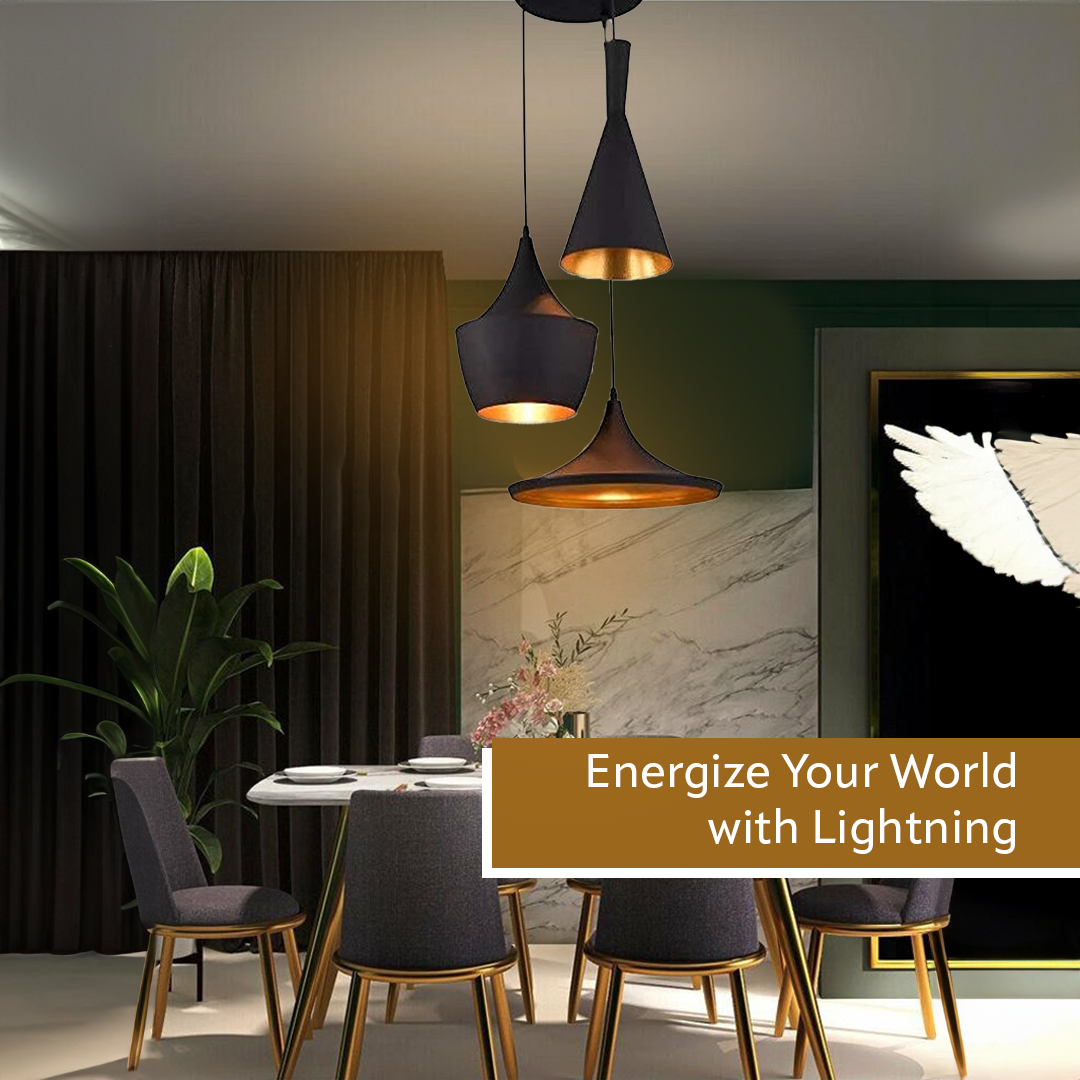 JACKAL® 3in1 Set Designer Black Alumiuim Hanging Light Ceiling Pendant Lamp Modern Pendant Lights - with Bulb