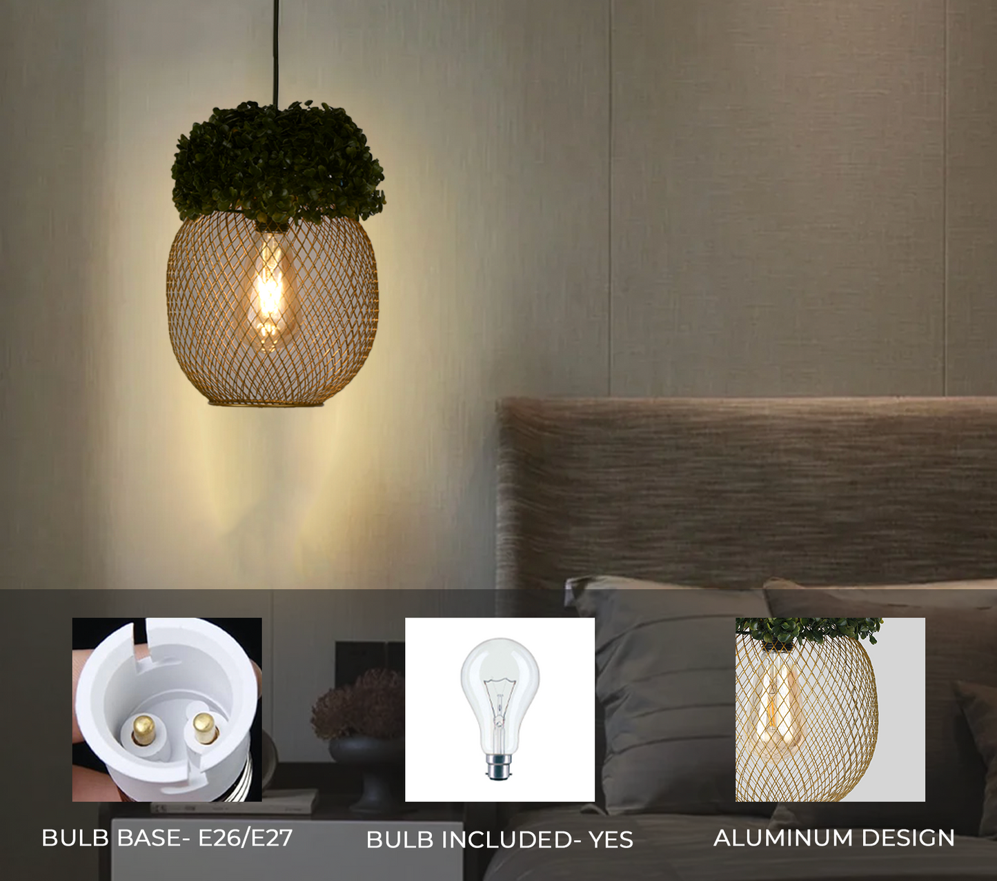 Oval Mesh Hanging Light, Pendant Light Hanging Ceiling Light Pack of 3