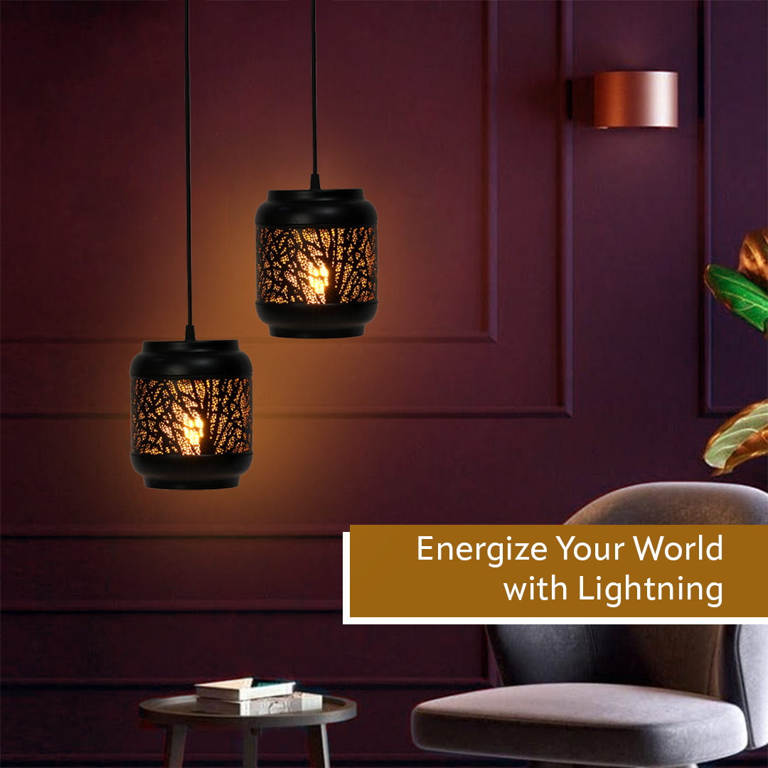 JACKAL Black Metal Hanging Light, Laser Cut Design Lamp Pendant Light, Ceiling Light (with Bulb)