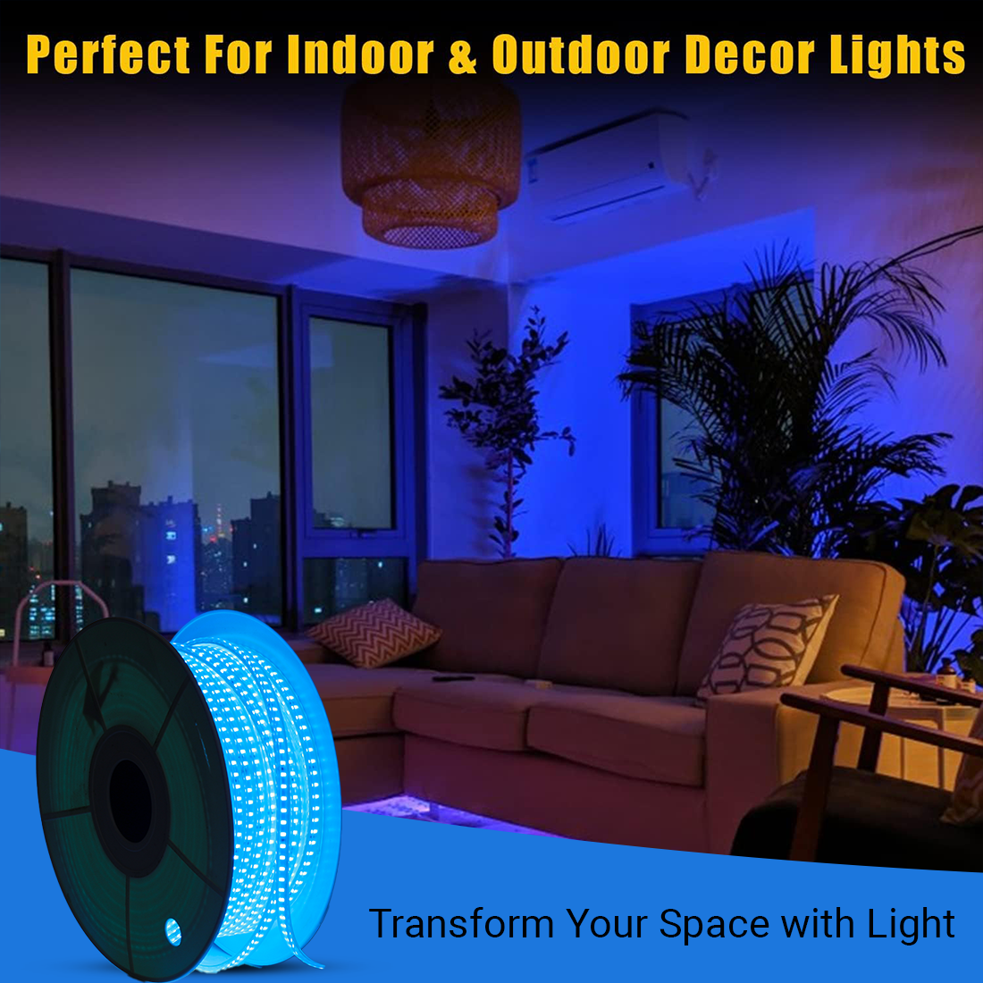 JACKAL 20 Meter LED Rope Light for Decoration with Adapter, Cove Light for Ceiling, Strip Lights for Diwali Decoration, Birthday, Christmas ( Ice Blue)