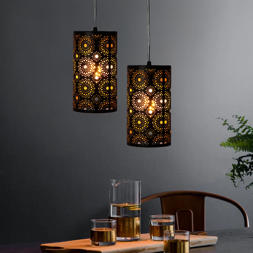 Cylindrical Black Metal Hanging Light, Pendant Light Hanging Ceiling Light