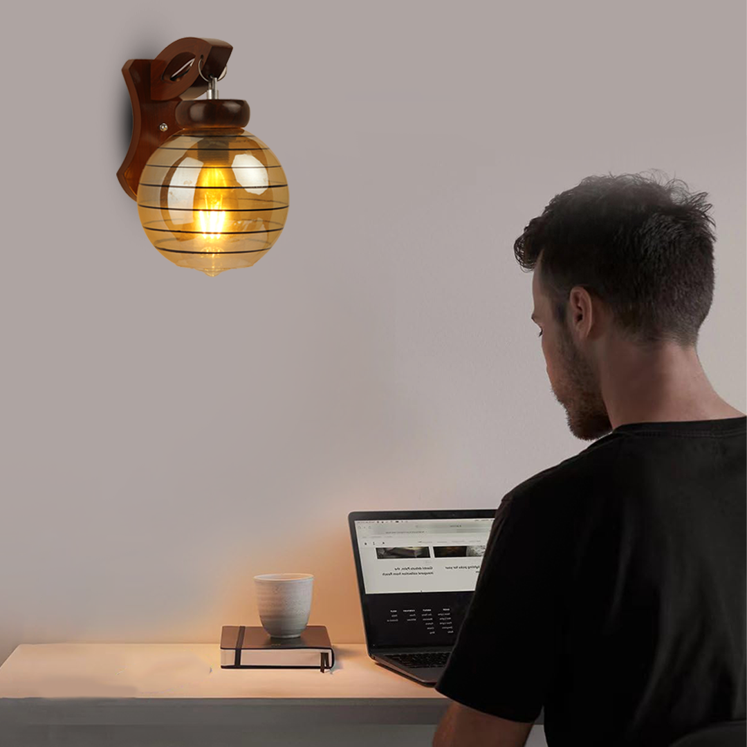 Downside Wooden Wall Lamp with Bulb