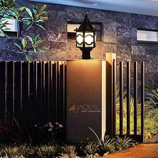 JACKAL® Waterproof Outdoor Gate Light Modern Style Rust Resistance, Garden Pillar Boundary Exterior Lamp Fixture (Bulb Included) (Modern, Retro Metal, Metal, GATE Light, 1, LED Outdoor GATE Light)