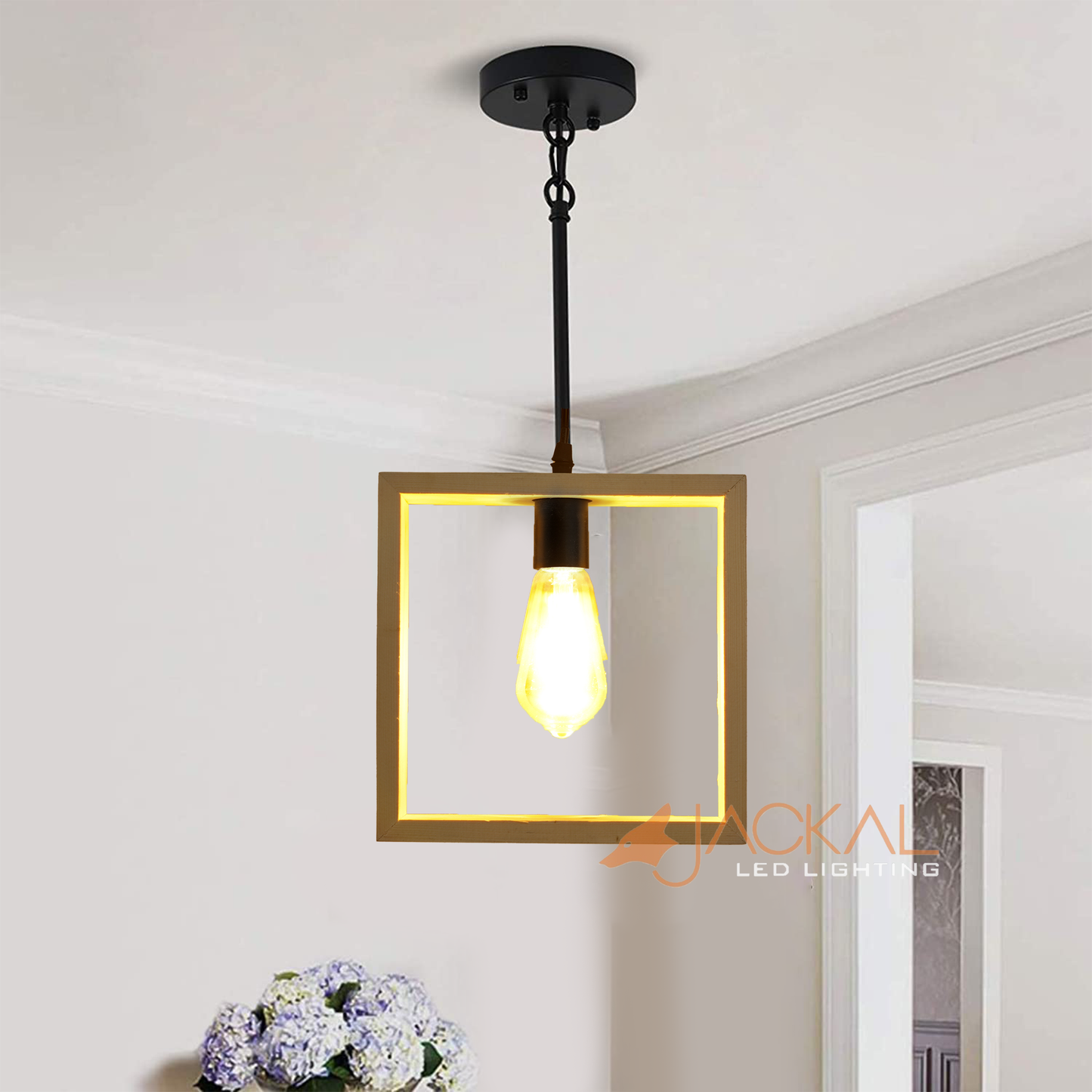Modern Square Shape Wooden Hanging Pendant Ceiling Lamp Light