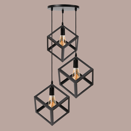 Metal 3 Set Vintage Cube Shape Pendant Light