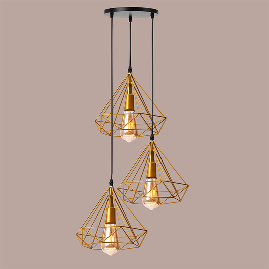 3 Set Gold Diamond Cluster Pendant Light