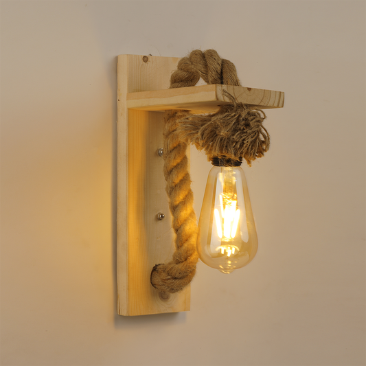 Wooden Rope Wall Lamp with Bulb