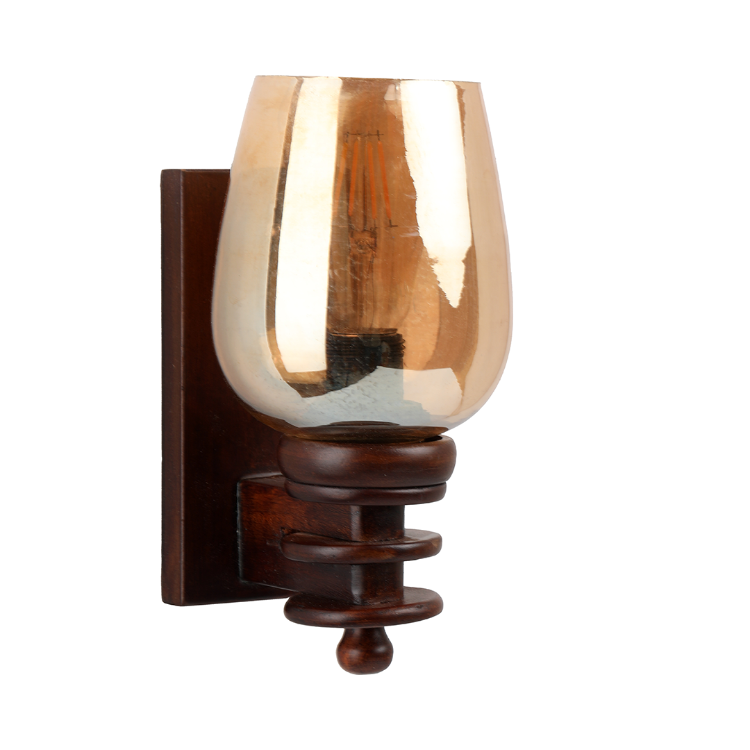 Upside Wooden Wall Lamp with Bulb