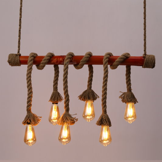 Vintage Pendant Light Hemp Rope Bamboo Hanging