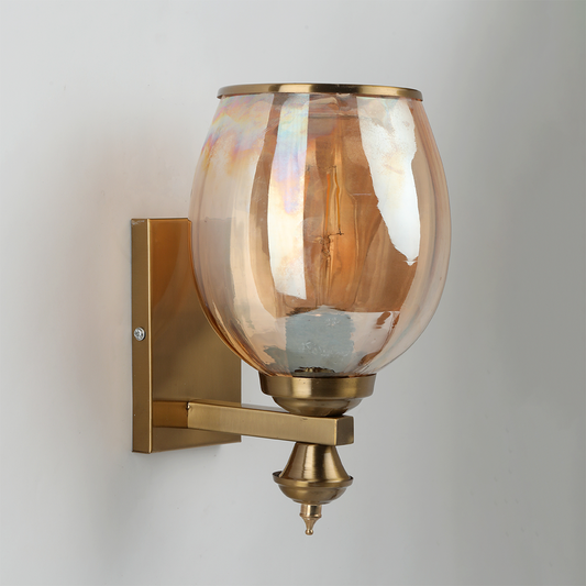 Amber Globe Brass Wall Light