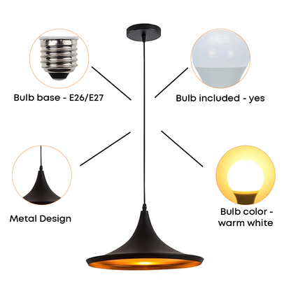 Tulip Shape Hanging Light for Living Room Black Aluminium (10 Inch)