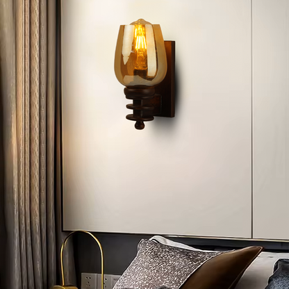 Upside Wooden Wall Lamp with Bulb