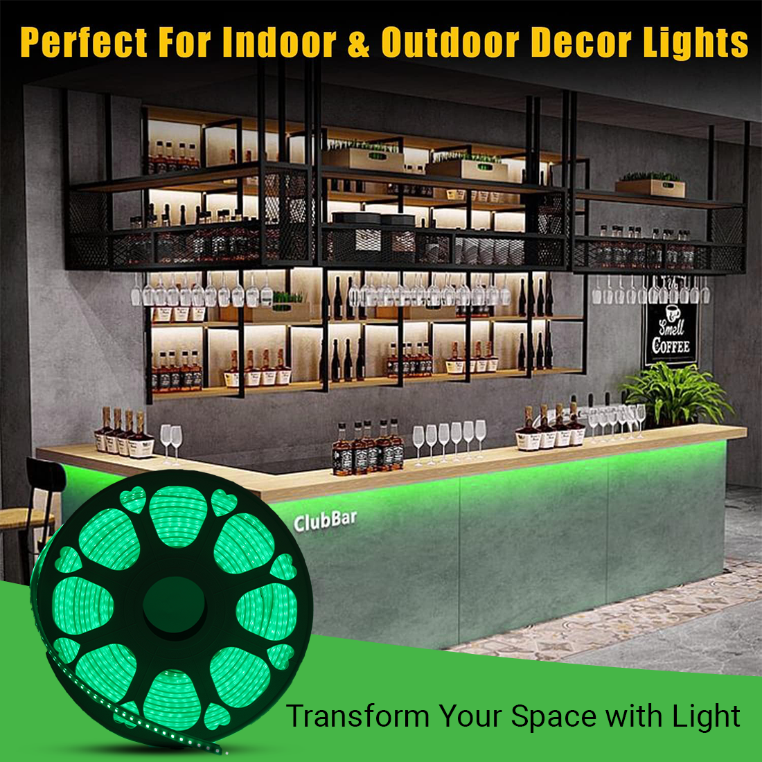 JACKAL 50 Meter LED Rope Light for Decoration with Adapter, Cove Light for Ceiling, Strip Lights for Diwali Decoration, Birthday, Christmas (Green)