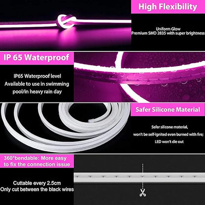 JACKAL 50 Meter Neon Pink Colour Diwali Outdoor/Indoor Flexible LED Rope Light