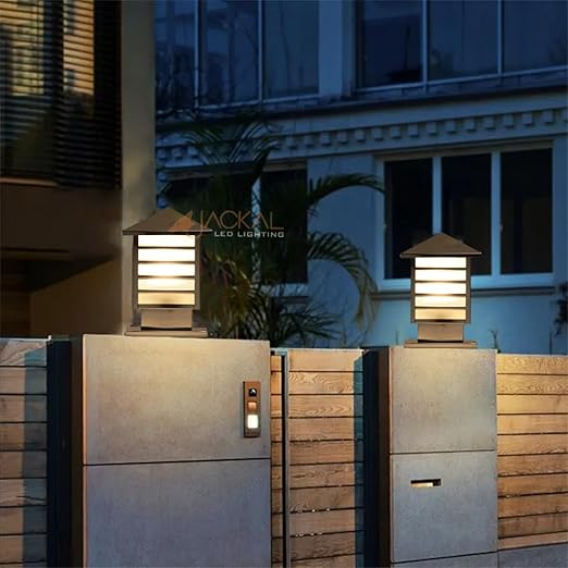 JACKAL® Waterproof Outdoor Gate Light Modern Style Rust Resistance, Garden Pillar Boundary Exterior Lamp Fixture (Bulb Included) (Modern, Retro Grill, Metal, GATE Light, 1, LED Outdoor GATE Light)