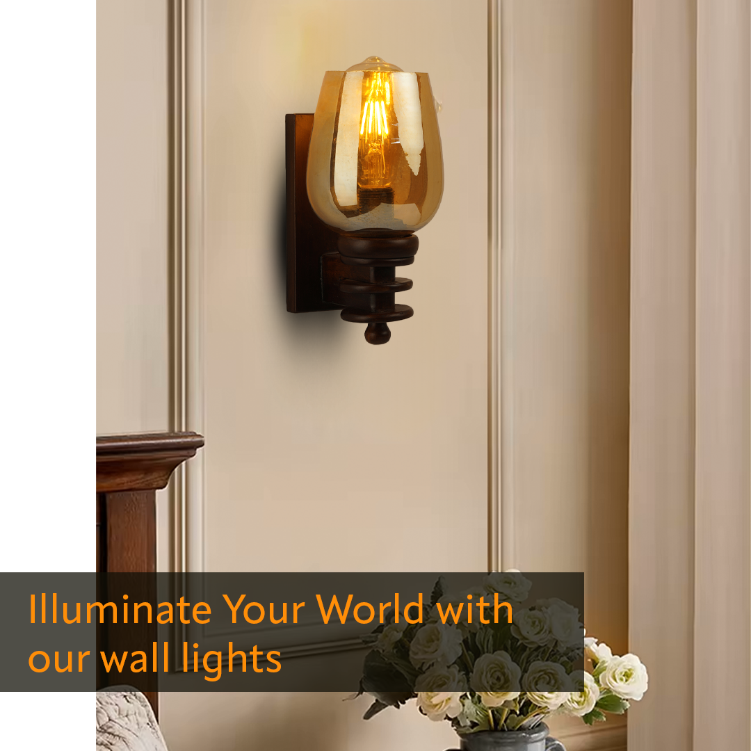 Upside Wooden Wall Lamp with Bulb