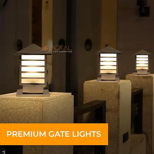 JACKAL® Waterproof Outdoor Gate Light Modern Style Rust Resistance, Garden Pillar Boundary Exterior Lamp Fixture (Bulb Included) (Modern, Retro Grill, Metal, GATE Light, 1, LED Outdoor GATE Light)