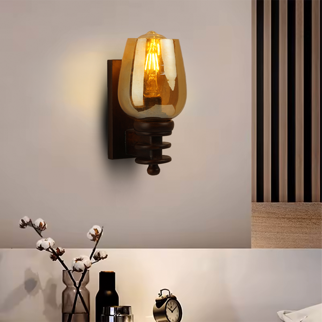 Upside Wooden Wall Lamp with Bulb